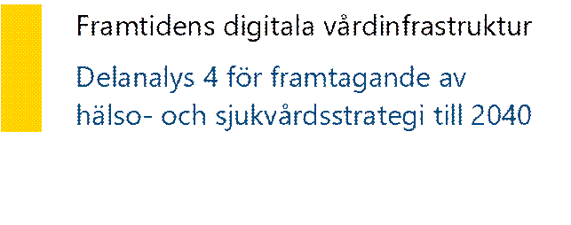 	Framtidens digitala vårdinfrastruktur Delanalys 4 för framtagande av hälso- och sjukvårdsstrategi till 2040   - Beskrivning: Innehåller tabell mer Titel och undertitel